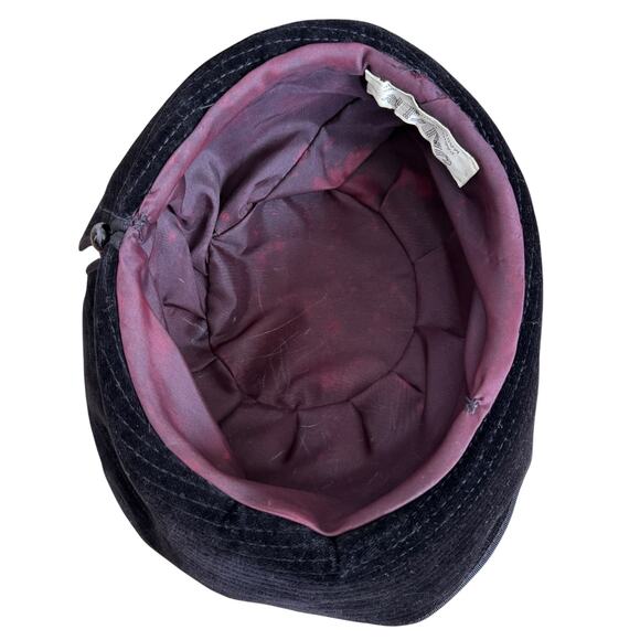 1950s Jaeger London Black Velvet Tilt Cocktail Hat Burgundy 21” Made UK main image 6